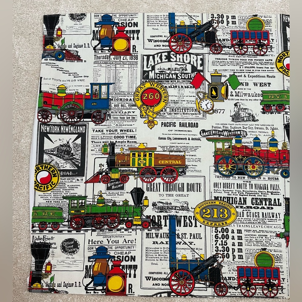 Vintage House N Home Primary Colors Antique Trains  Valences Set of 3